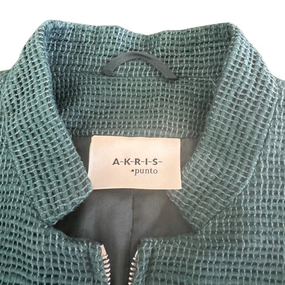 Akris Punto Front Zip Up Jacket Women's Textured 100% Silk Green, Size S - Picture 6 of 9